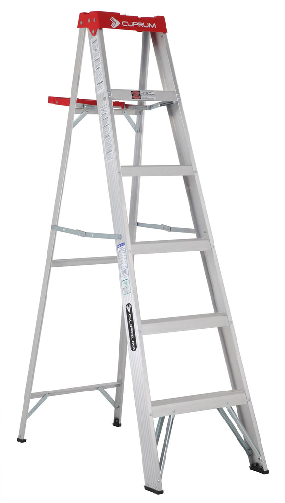 Escalera de tijera tapa roja, 5 peldaños, aluminio 1.83 mts