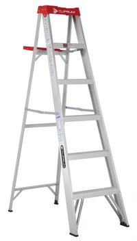 Escalera de tijera tapa roja, 5 peldaños, aluminio 1.83 mts